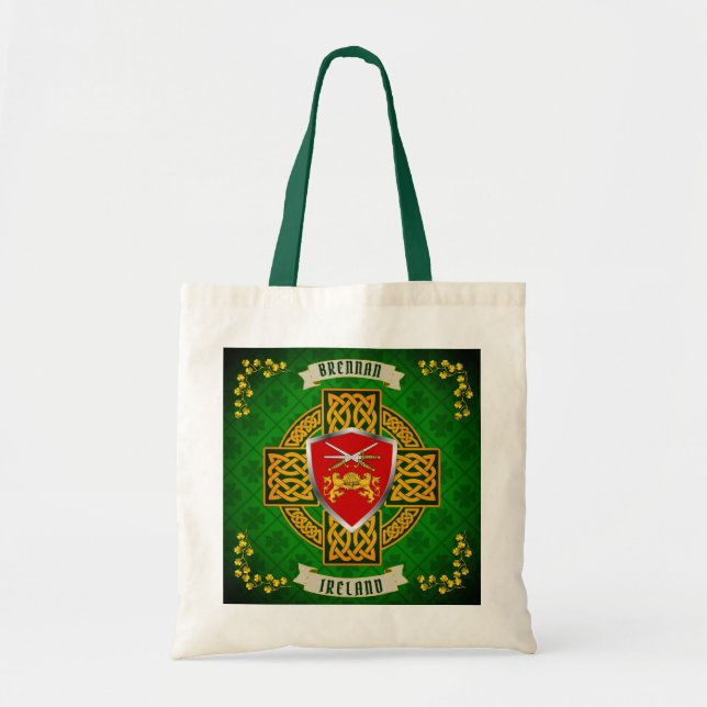 Brennan Irish Shield & Celtic Cross Personalized  Tote Bag (Front)