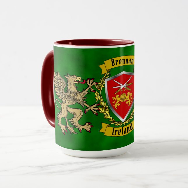 Brennan Irish Shield & Griffins Personalized  Mug (Front Left)