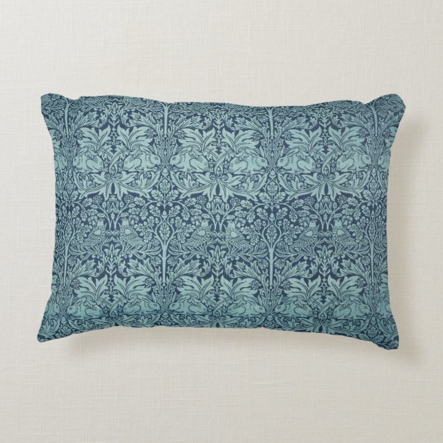 Brer Rabbit by William Morris Blue Textile Pattern Accent Pillow (Back)