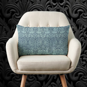 Brer Rabbit by William Morris Blue Textile Pattern Lumbar Pillow