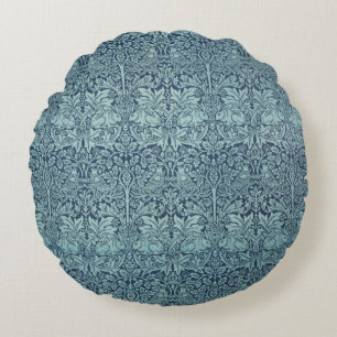 Brer Rabbit by William Morris Blue Textile Pattern Round Pillow
