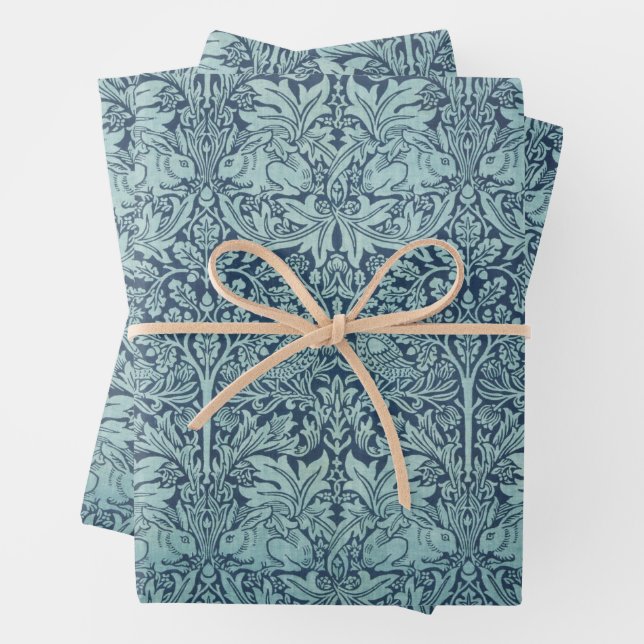 Brer Rabbit by William Morris Blue Textile Pattern Wrapping Paper Sheet (In situ)