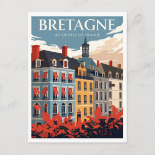 Bretagne France Retro Travel Postcard