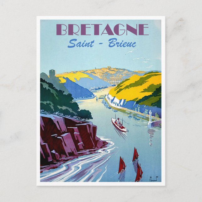 Bretagne, panorama, Saint Brieuc, sailing boats Postcard (Front)