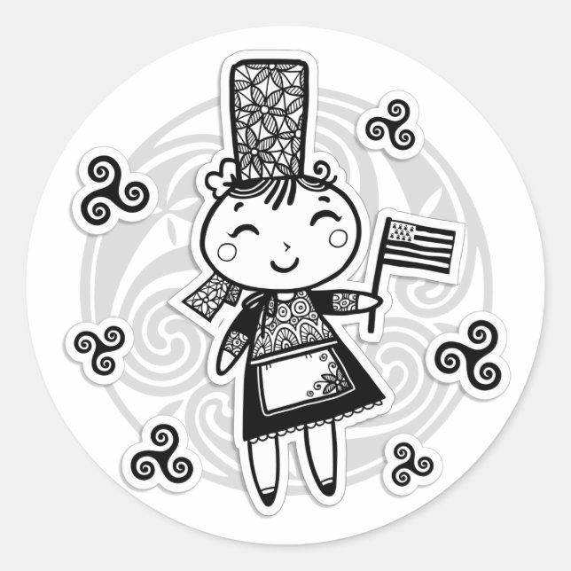 Breton girl classic round sticker (Front)
