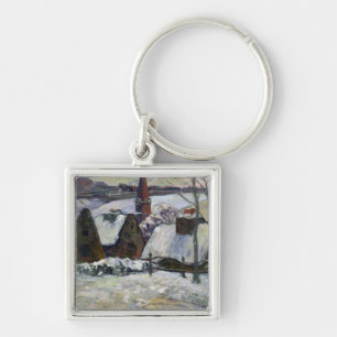 Breton village under snow, 1894 keychain