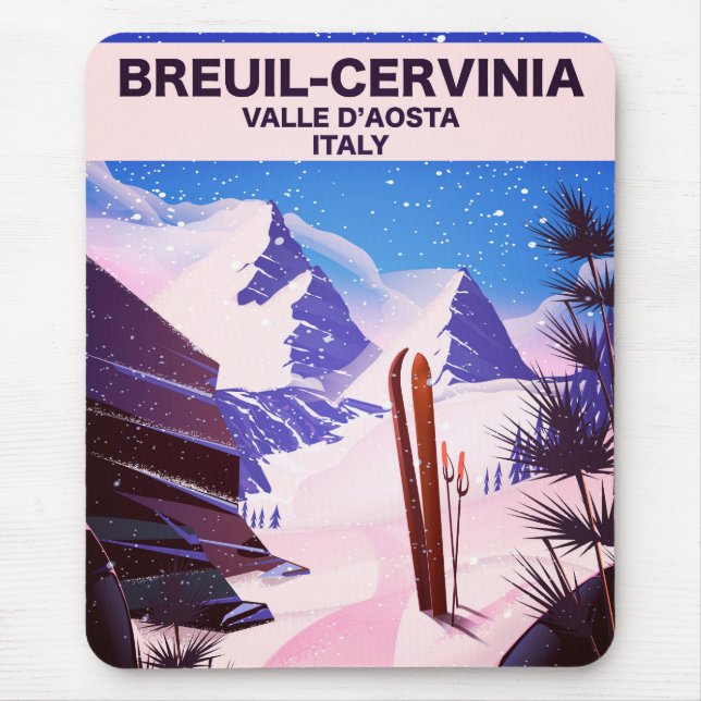 Breuil-Cervinia, Valle d’Aosta, italy, ski poster Mouse Pad (Front)