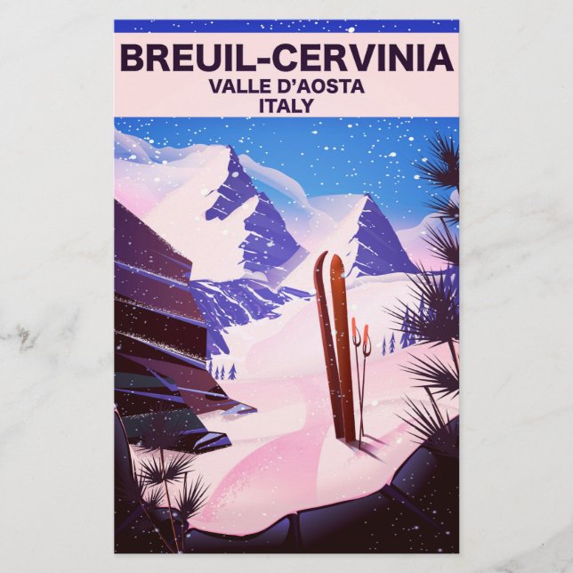 Breuil-Cervinia,Valle d’Aosta, italy,ski poster Stationery (Front)