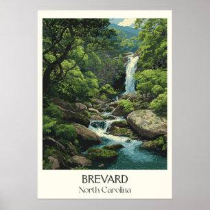 Brevard North Carolina Vintage Waterfall Forest Poster