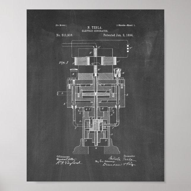 Brevet de générateur électrique Tesla - tableau de (Devant)