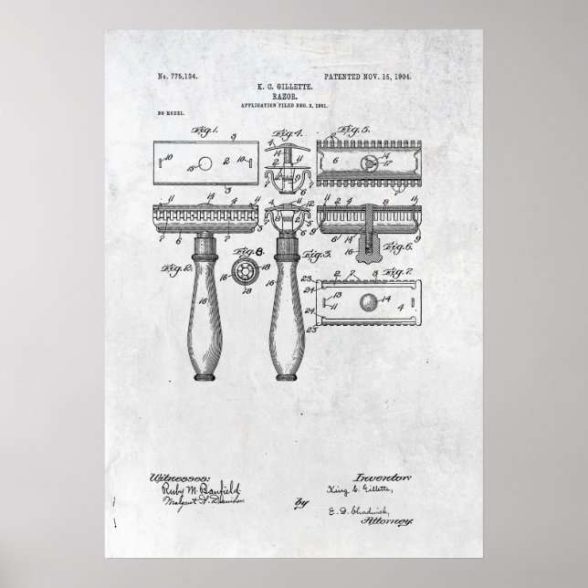 Brevet Razor Imprimer Poster 1904 (Devant)