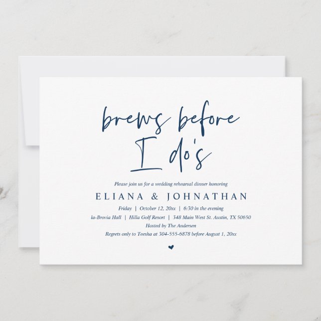 Brew before I do's, Wedding Rehearsal Dinner Invit Invitation (Front)