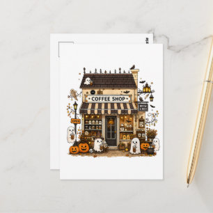 Brew Boo Ghost Coffee Halloween Cafe Vintage Postcard
