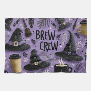 Brew Crew Graphic with Witch Hats, Coffee Mugs Kitchen Towel