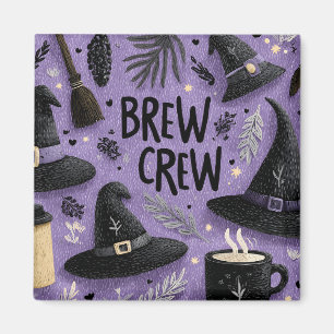 Brew Crew Graphic with Witch Hats, Coffee Mugs Magnet