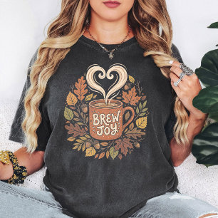 Brew Joy Coffee Mug Fall Leaves Autumn Design T-Shirt