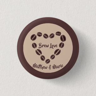 Brew Love Coffee Bean Heart 1 Inch Round Button
