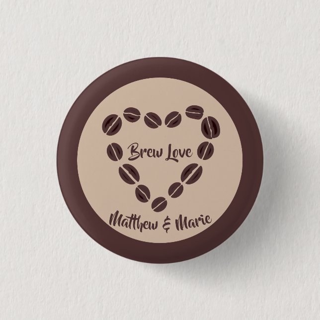 Brew Love Coffee Bean Heart 1 Inch Round Button (Front)