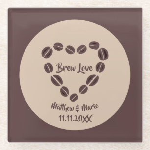 Brew Love Coffee Bean Heart Glass Coaster