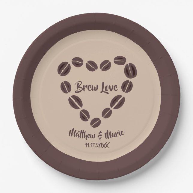 Brew Love Coffee Bean Heart Paper Plate (Front)