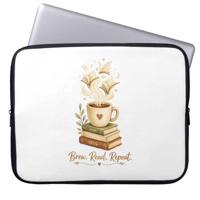 Brew. Read. Repeat. | Cozy Coffee & Book Lover  Laptop Sleeve (Front)