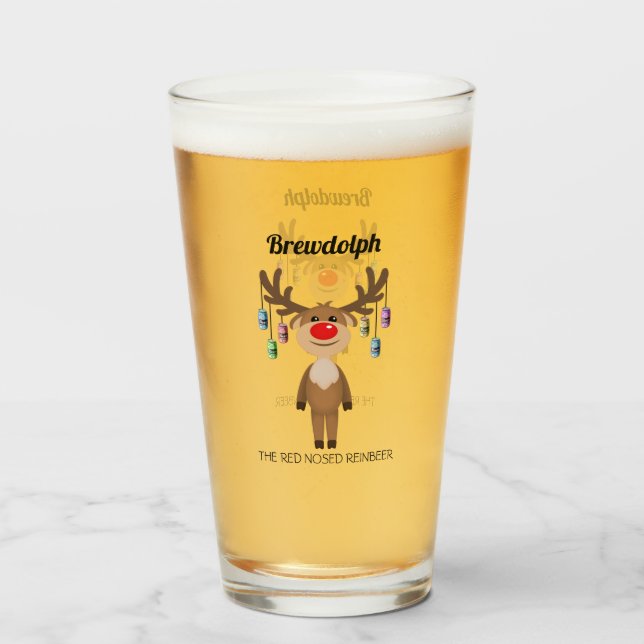 Brewdolph the Red Nosed Reinbeer Glass (Front Filled)