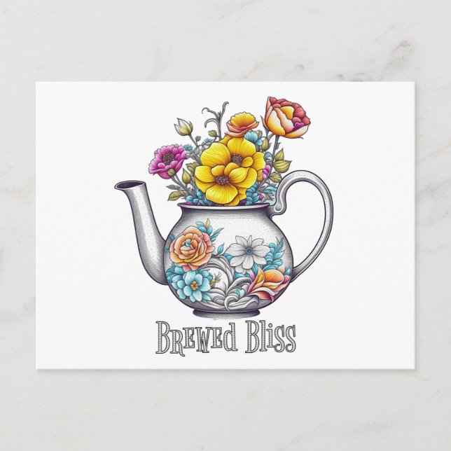 Brewed Bliss Teapot Postcard (Front)