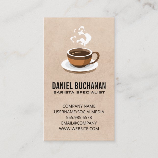 Brewed Coffee Cup Steaming Business Card (Front)