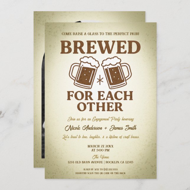 Brewed Craft Beer Retro Engagement Party Invitation (Front/Back)