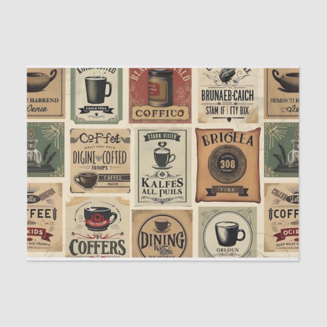 Brewed Nostalgia: Vintage Coffee Art Collage Tissue Paper (Front)
