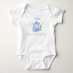 Brewed to Perfection Blue Watercolor Teapot Boy's Baby Bodysuit
