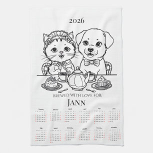 Brewed with Love Cat & Dog Tea Towel Calendar