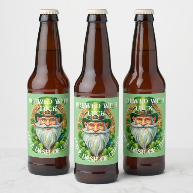 Brewed with Luck a Dash of Charm St Patrick's Day Beer Bottle Label (Bottles)