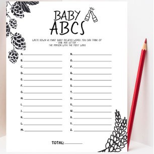 Brewery Baby - B&W - Baby Shower Baby ABCs Game
