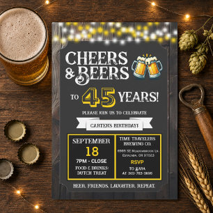 Brewery Birthday Cheers and Beers to 45 Years Invitation