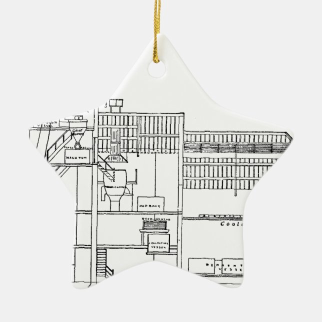 Brewery Blueprint Ceramic Ornament (Front)