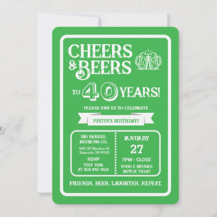 Brewery Pub Birthday Cheers and Beers to 40 Years Invitation