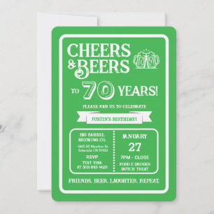 Brewery Pub Birthday Cheers and Beers to 70 Years Invitation