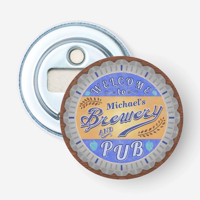 Brewery Pub Personalized Beer Bottle Cap Opener (Front)