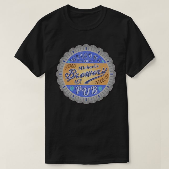 Brewery Pub Personalized Beer Bottle Cap T-Shirt (Design Front)