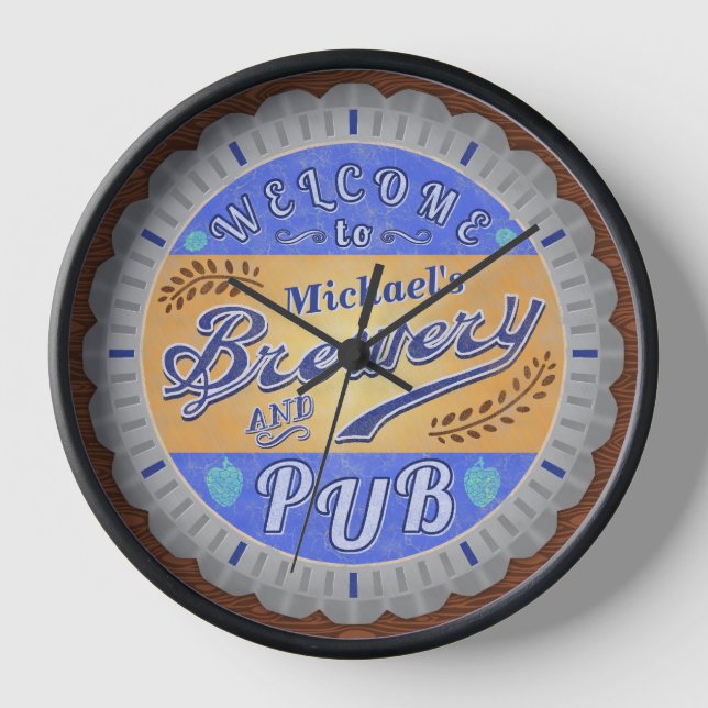 Brewery Pub Personalized Beer Bottle Cap Wall Clock (Front)