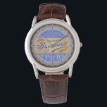 Brewery Pub Personalized Beer Bottle Cap Watch<br><div class="desc">This design for your brewery and pub decor is made to look like a beer bottle cap. It says, "Welcome to [Your Name] Brewery & Pub." The text and design have a distressed, weathered look, to make the bottle cap image appear slightly antique. The design has a hops and barley...</div>