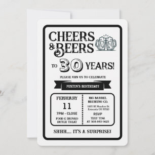 Brewery Surprise Cheers and Beers to 30 Years  Invitation