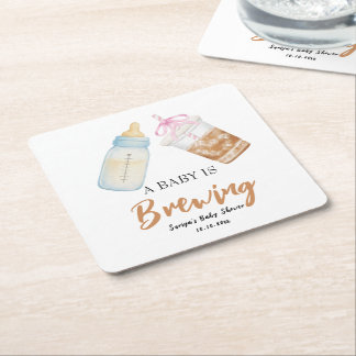 Brewing Bottle Coffee Baby shower Square Paper Coaster