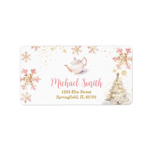 Brewing Pink Winter Tea Party Baby Shower Address Label
