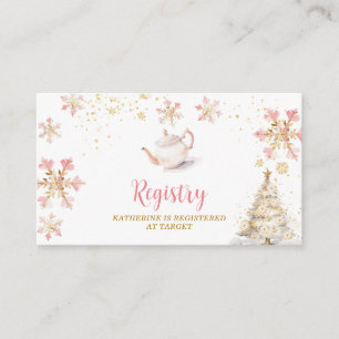 Brewing Pink Winter Tea Party Baby Shower Registry Enclosure Card