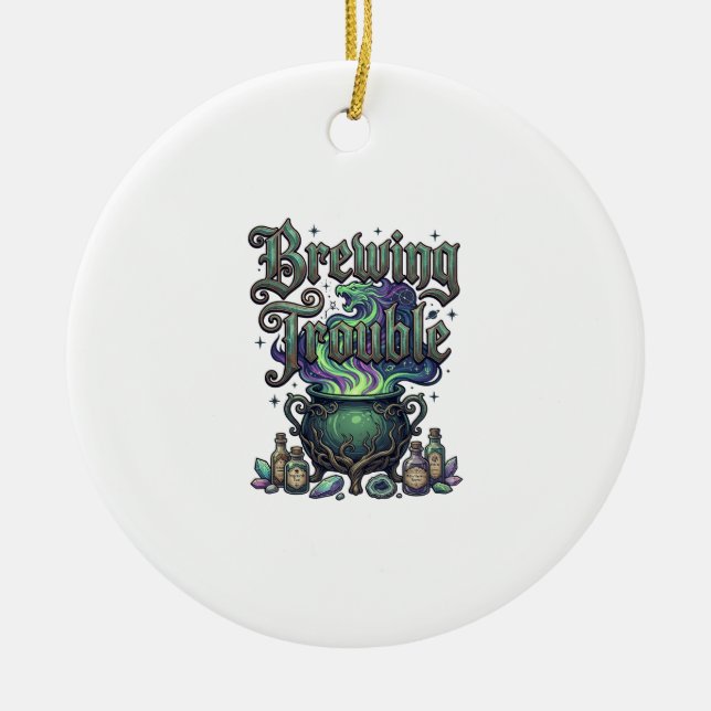Brewing Trouble Cauldron Dragon Alchemy Crystals H Ceramic Ornament (Front)