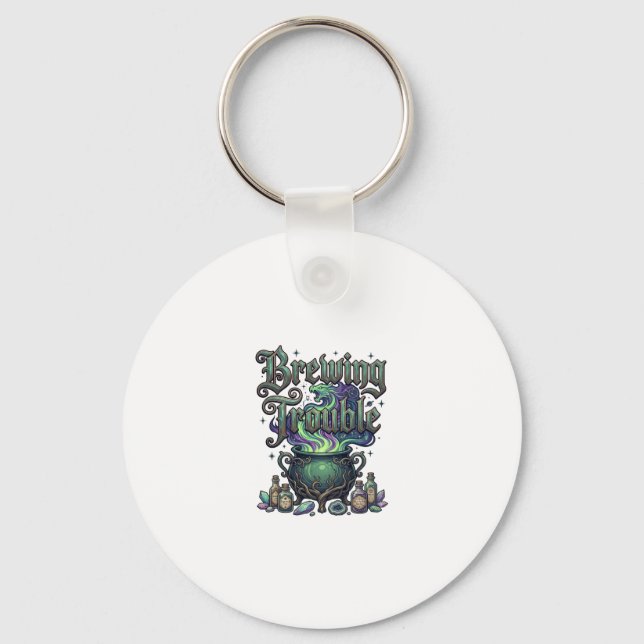 Brewing Trouble Cauldron Dragon Alchemy Crystals H Keychain (Front)
