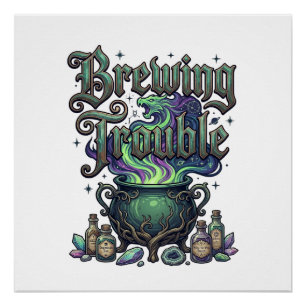 Brewing Trouble Cauldron Dragon Alchemy Crystals H Poster