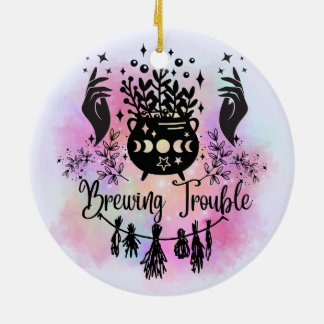 Brewing Trouble: Mischievous Witchy Design Ceramic Ornament